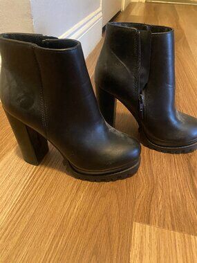 Marco Republic Black Faux Leather Heeled Ankle Boots